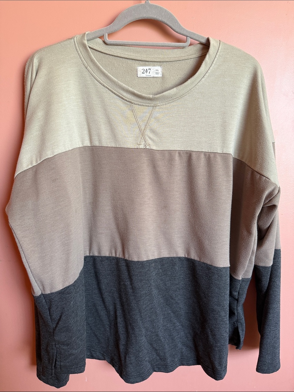 Maurices Colorblock Pullover Sweatshirt in Cream, Tan & Gray